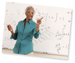 Woman teaching in front of white board