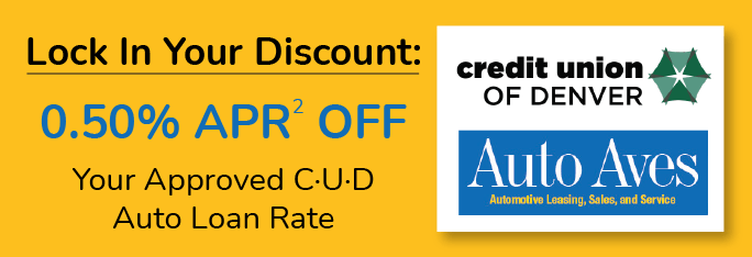 Lock in your discount: 0.50%25 APR off your approved C·U·D Auto Loan Rate. Auto Aves. logo
