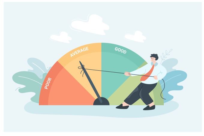 Man pushing speedometer of credit score