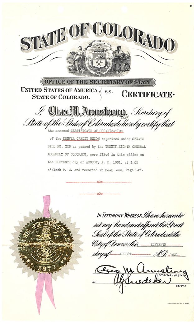 Original certificate of organization for Credit Union of Denver
