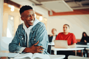Student taking classes at community college.