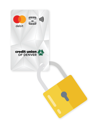 C·U·D Contactless Debit Card with a lock around it.