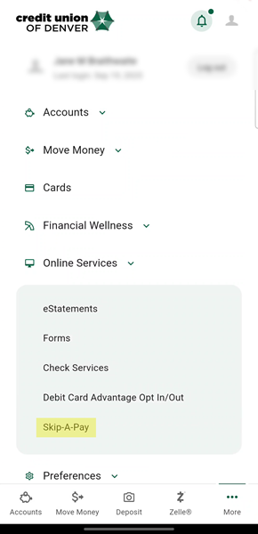 Skip-A-Pay mobile app screenshot