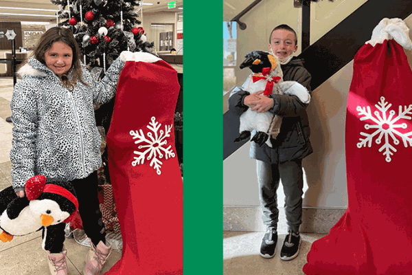 Girl and boy giant stocking winners from 2022