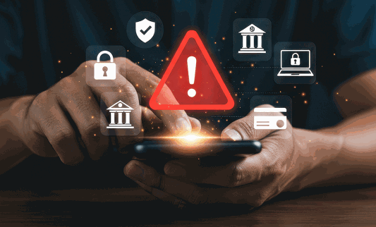 Digital fraud and scams portrayed on a cell phone.