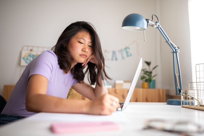 female student studying