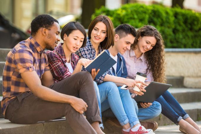 College students study outdoors
