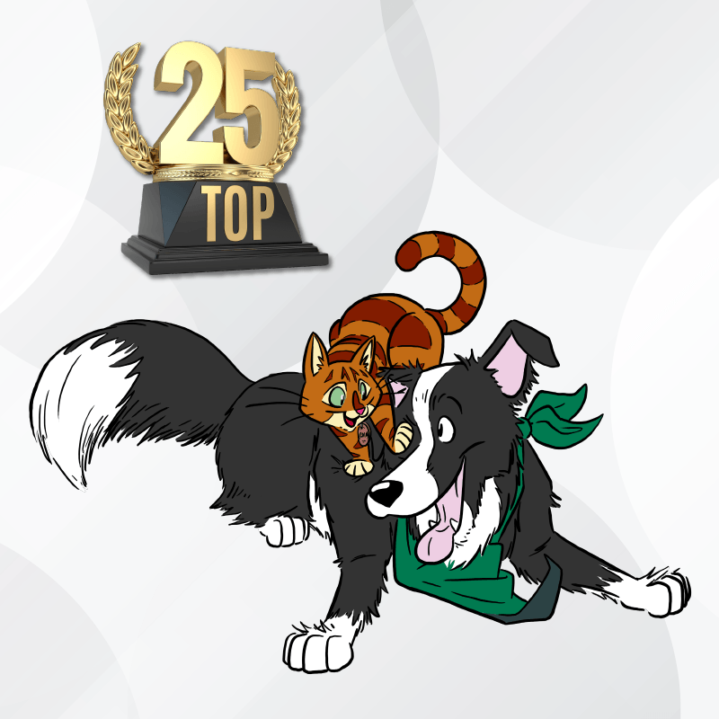 Top 25. CASH and COIN dog and cat playing.